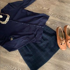 J Crew wool skirt, navy with green accents